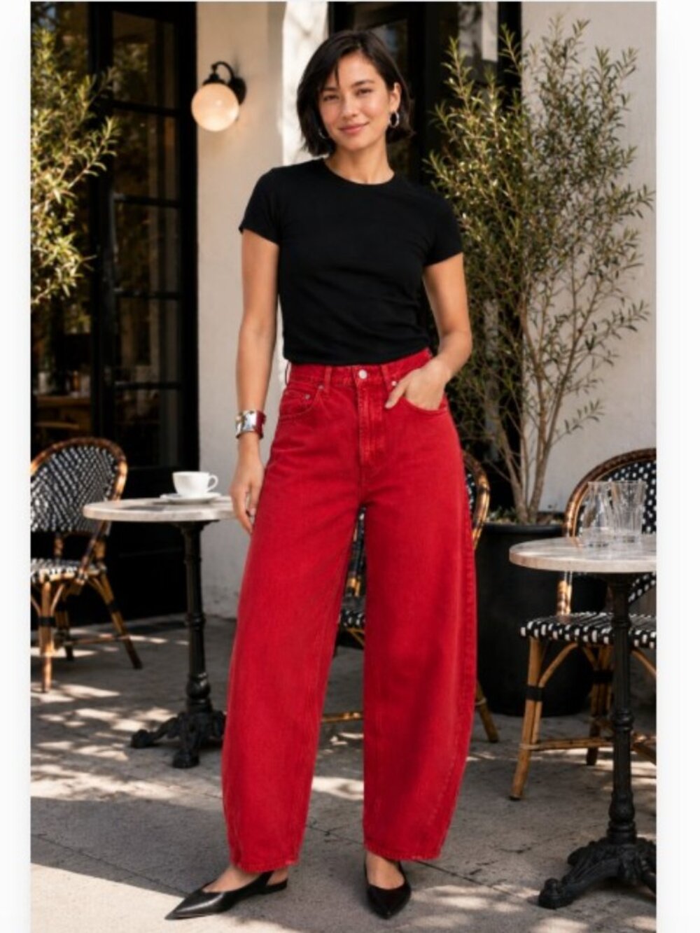 AGolde Tomato Red Denim Twist Jeans (with flaw)